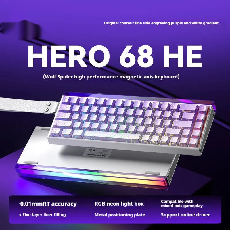 Magnetic axis wired RGB keyboard showing side engraved and lighthouse key cap style variations