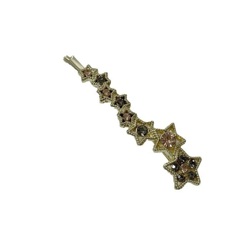 Gold electroplated Korean style barrette with five-pointed star rhinestone design for hair