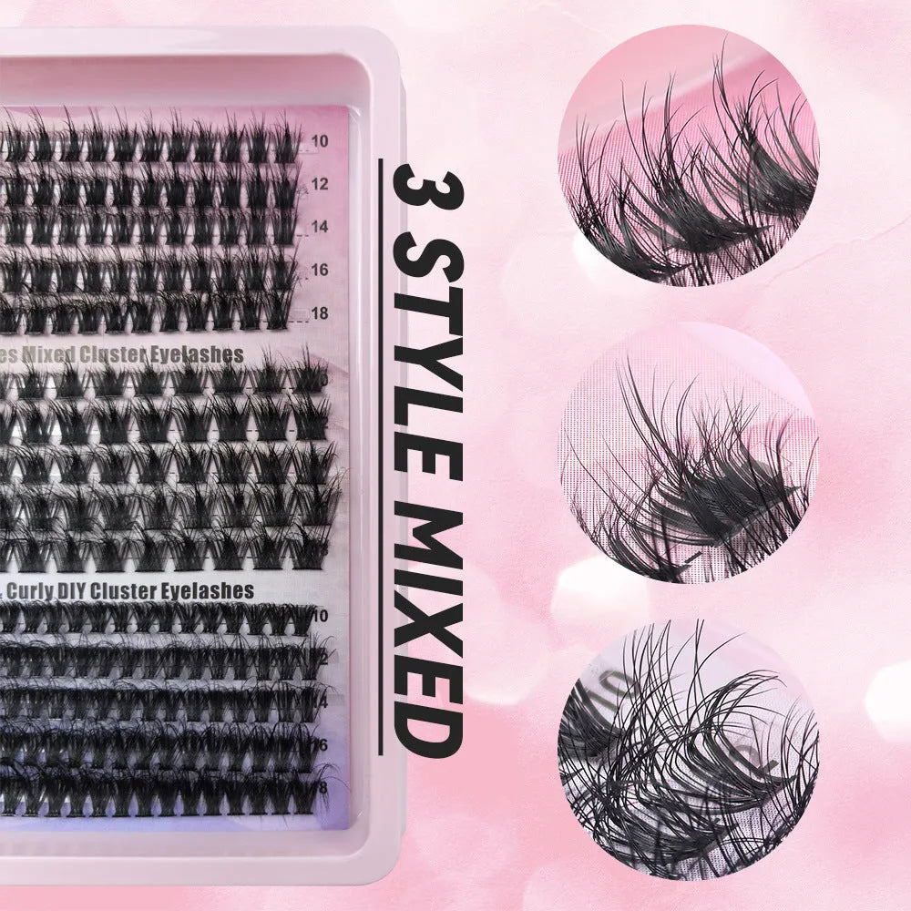 Mixed bundle of five different messy style false eyelashes in varied densities from 30D to 120D
