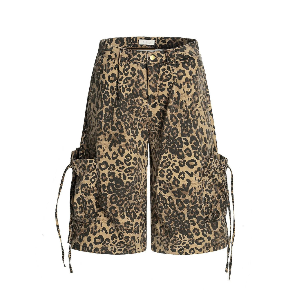 Women's leopard print cropped trousers with high waist and straight leg in cotton fabric