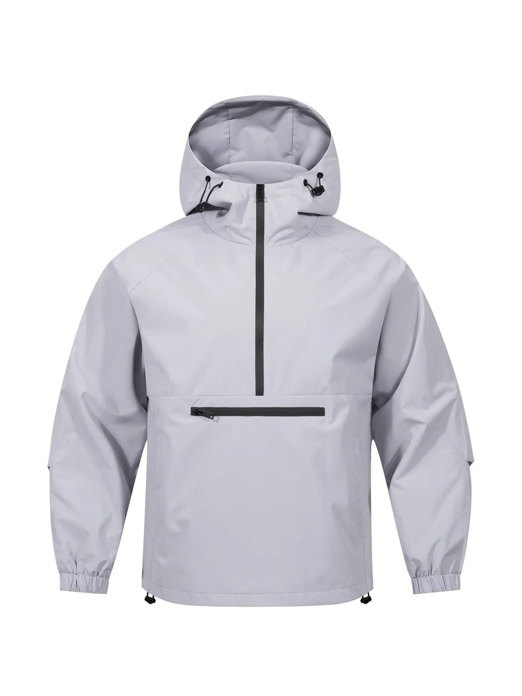 Men's Korean-style corduroy half-zip hooded sweater jacket in light grey colour