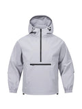 Men's Korean-style corduroy half-zip hooded sweater jacket in light grey colour