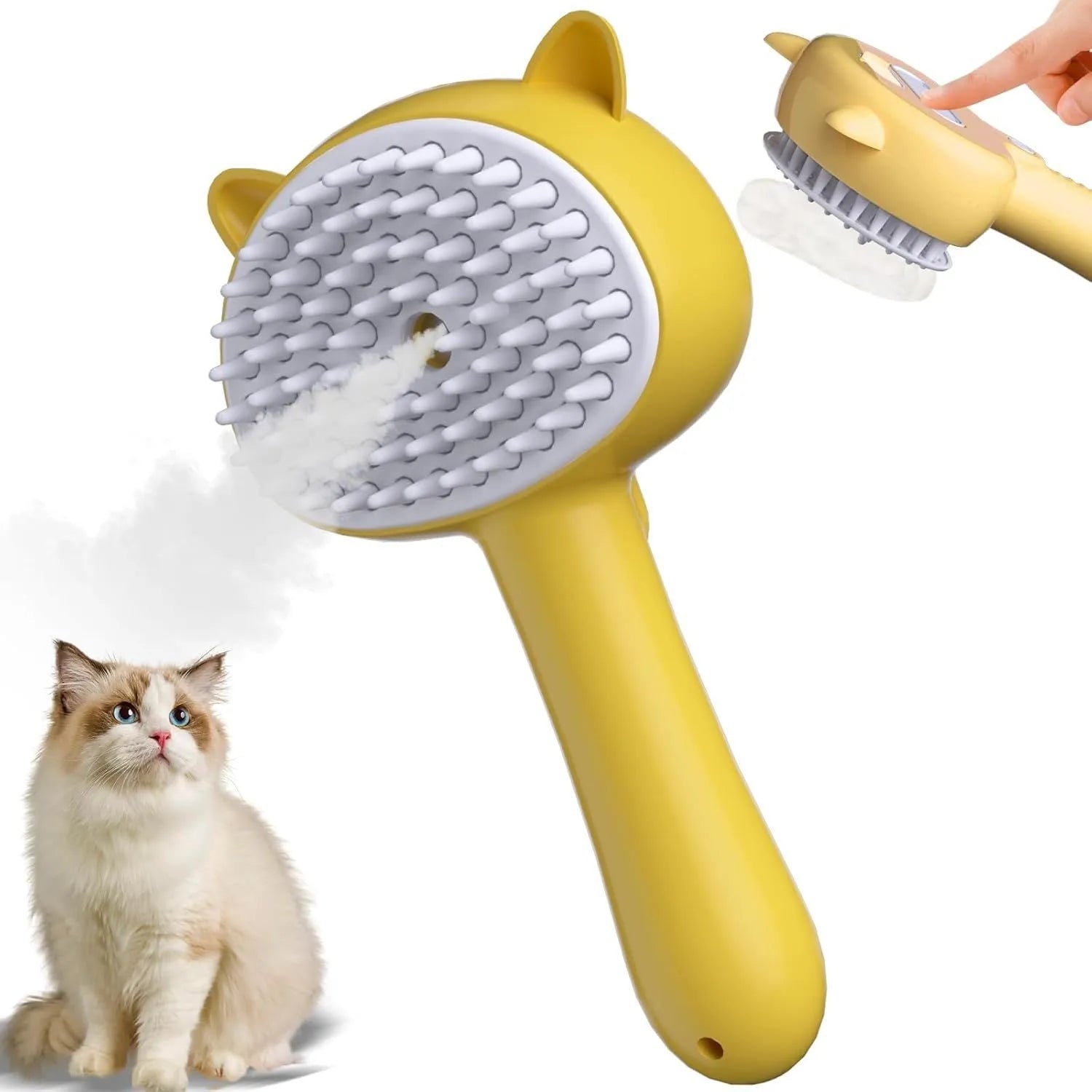 Cat steam brush with ergonomic handle and release button in blue colour option