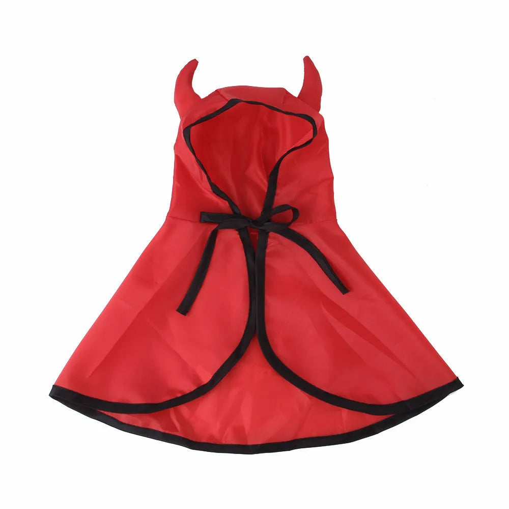 Halloween pet dog cat horn cloak cape in red black orange on a small pet