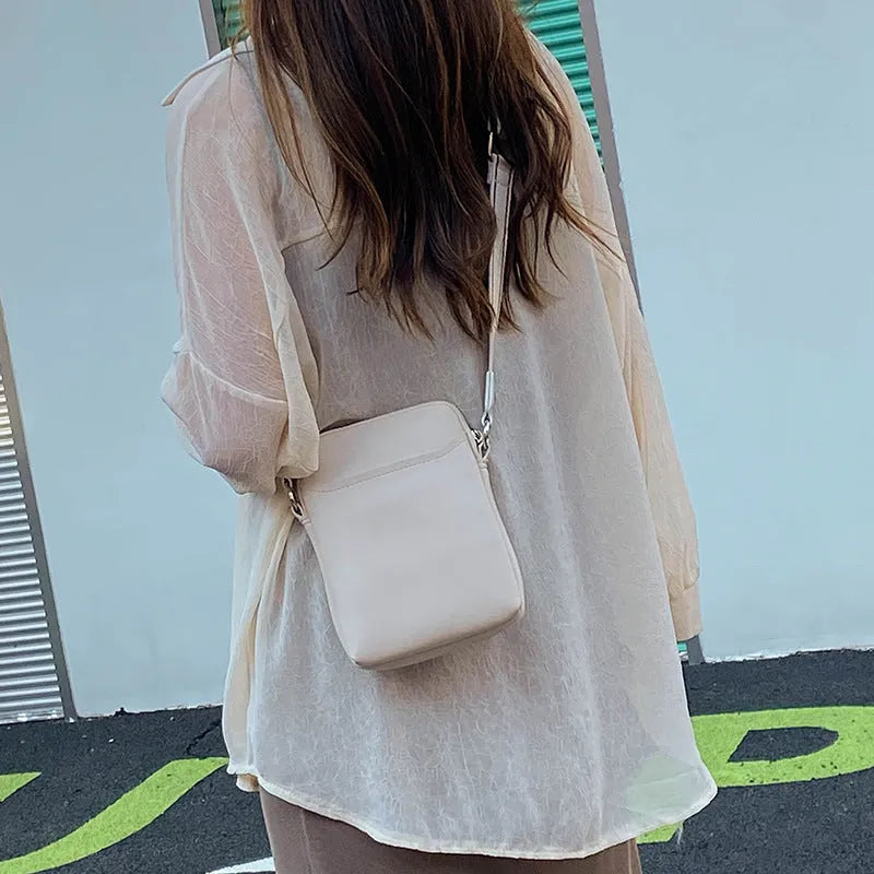 Small black PU leather crossbody shoulder bag for mobile phone