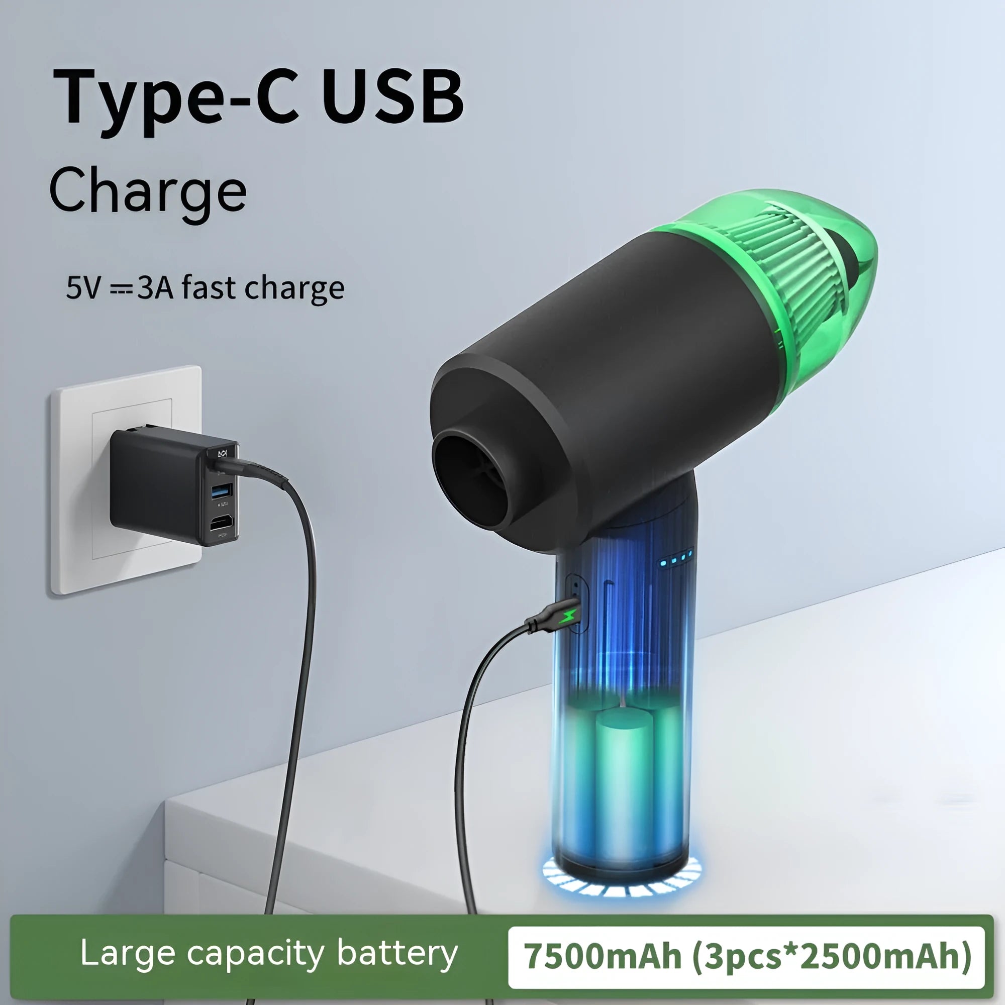 VC26 Black High Configuration portable wireless dust blower with ABS PC body on black background