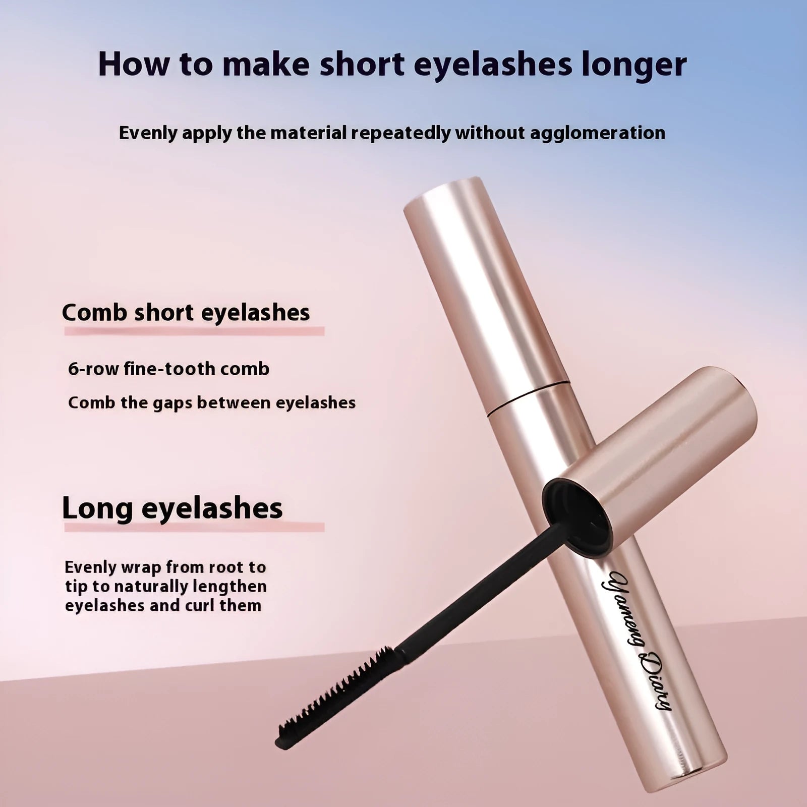 Long curling mascara tube showing black and brown colour options