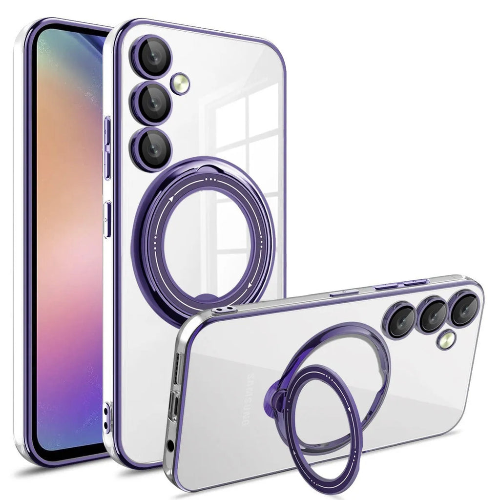 Electroplating transparent TPU phone case with magnetic suction and bracket for Samsung, black colour