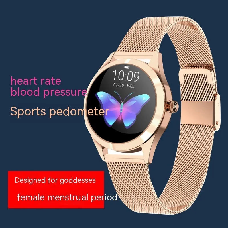Women's multi-functional sports smartwatch with heart rate monitor on wrist