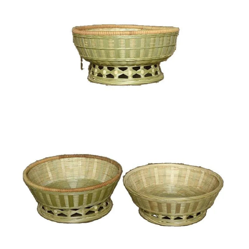 Handmade natural bamboo storage basket in traditional woven construction