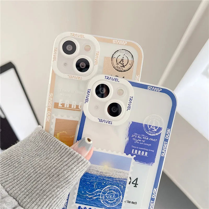 Orange stamp print TPU soft shell phone case for iPhone 13 Pro Max creative design back cover