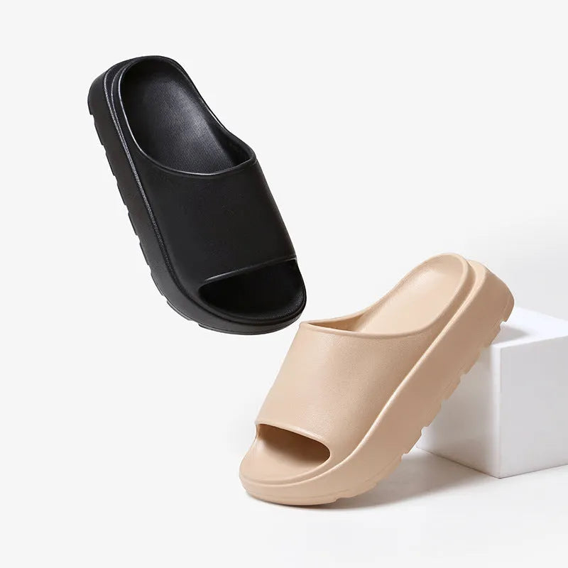 Women's fish mouth slippers with 5.5cm thick EVA soles in beige, black, khaki, or rose red colours