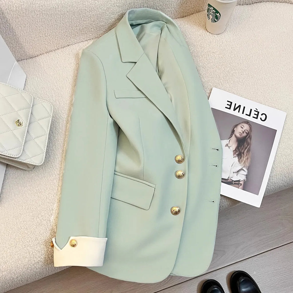 Women's Korean-style commute coat in milky white with 65cm length and pocket detailing