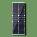 30W semi-flexible solar panel with USB and DC charging ports for outdoor use.
