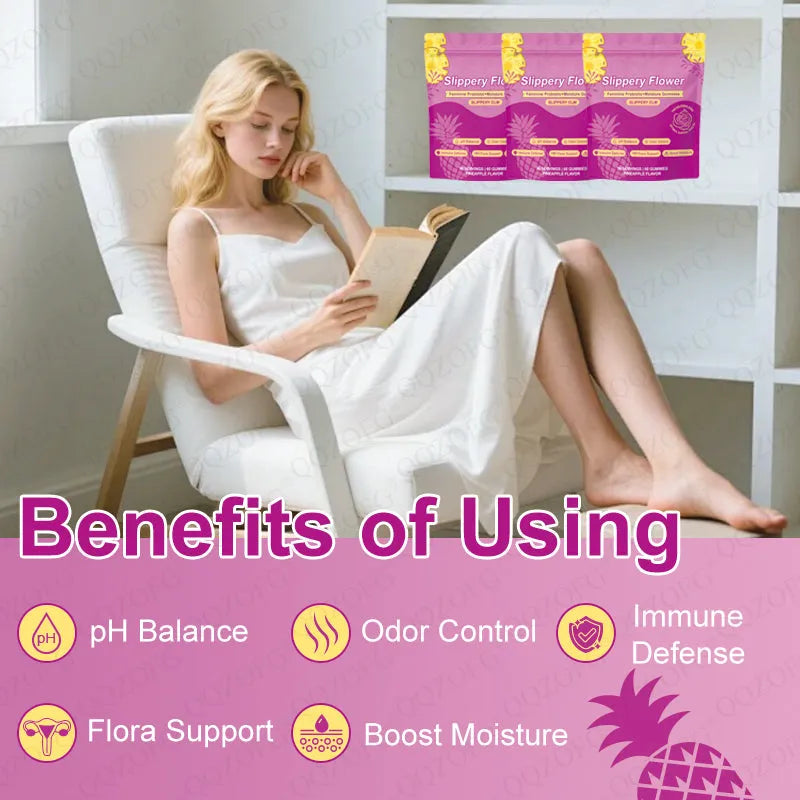 Feminine Probiotic Gummy 60 Count pouch with natural pineapple flavor for vaginal flora support