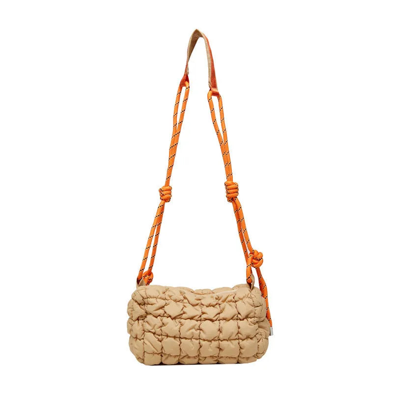 Women's lightweight nylon messenger bag in pillow shape with rhombus pattern and crossbody strap