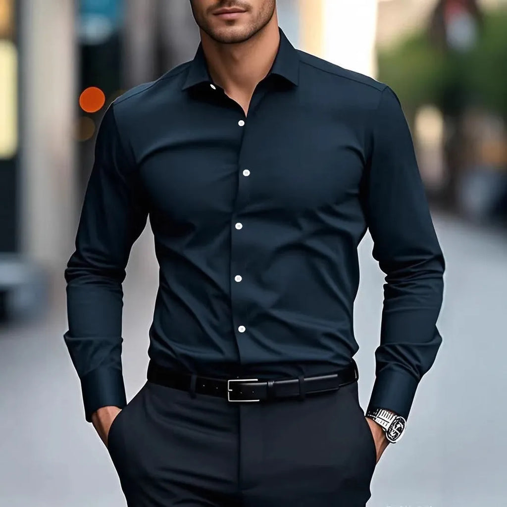 White slim fit four-way stretch cotton formal shirt for business wear
