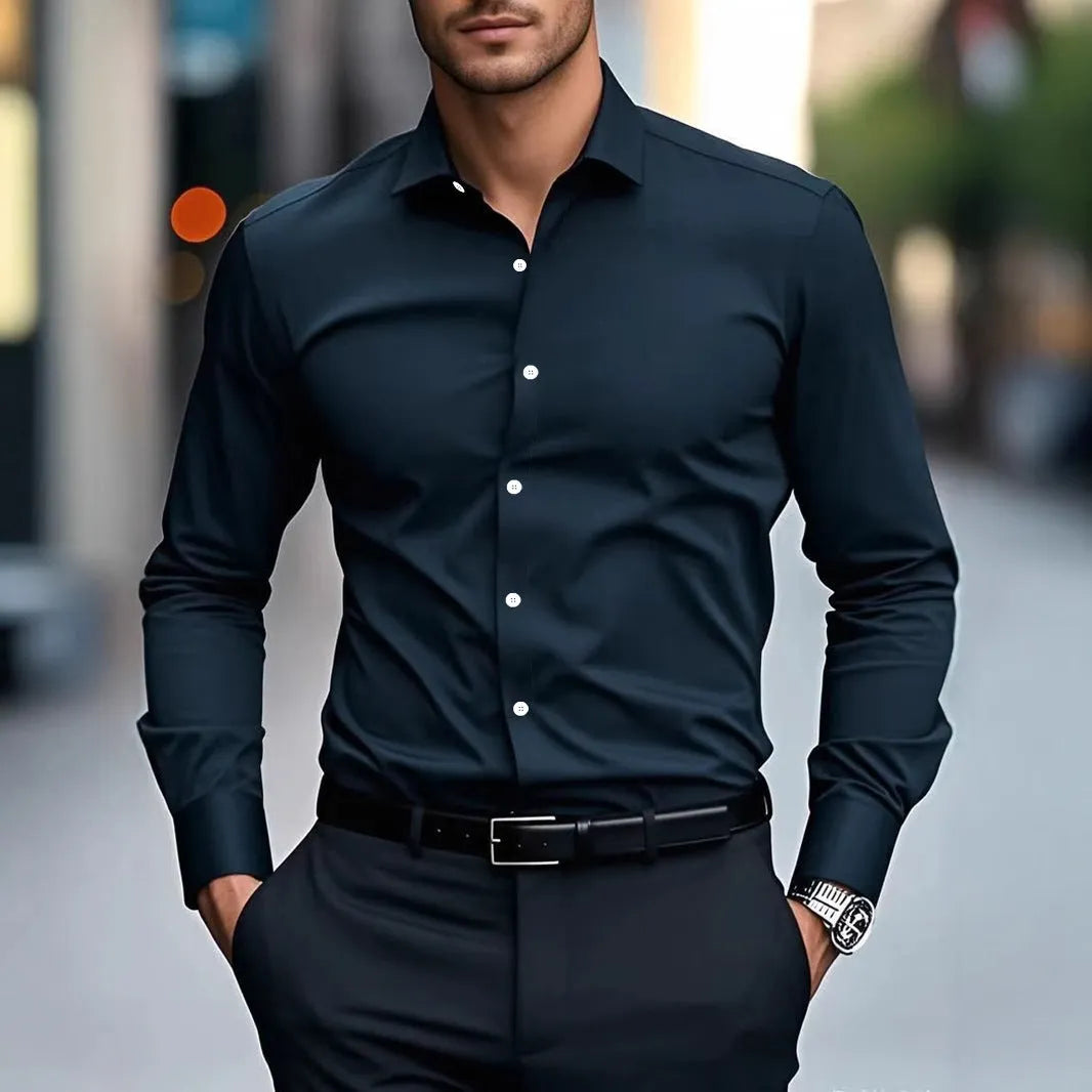 White slim fit four-way stretch cotton formal shirt for business wear