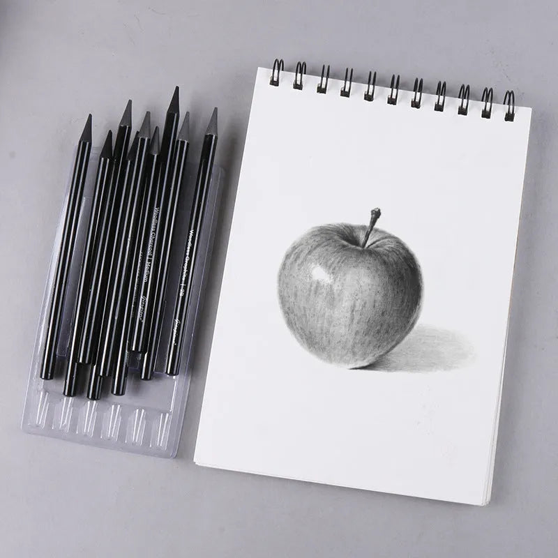 Graphite and carbonized pencil drawing set with wooden shells on suction card packaging