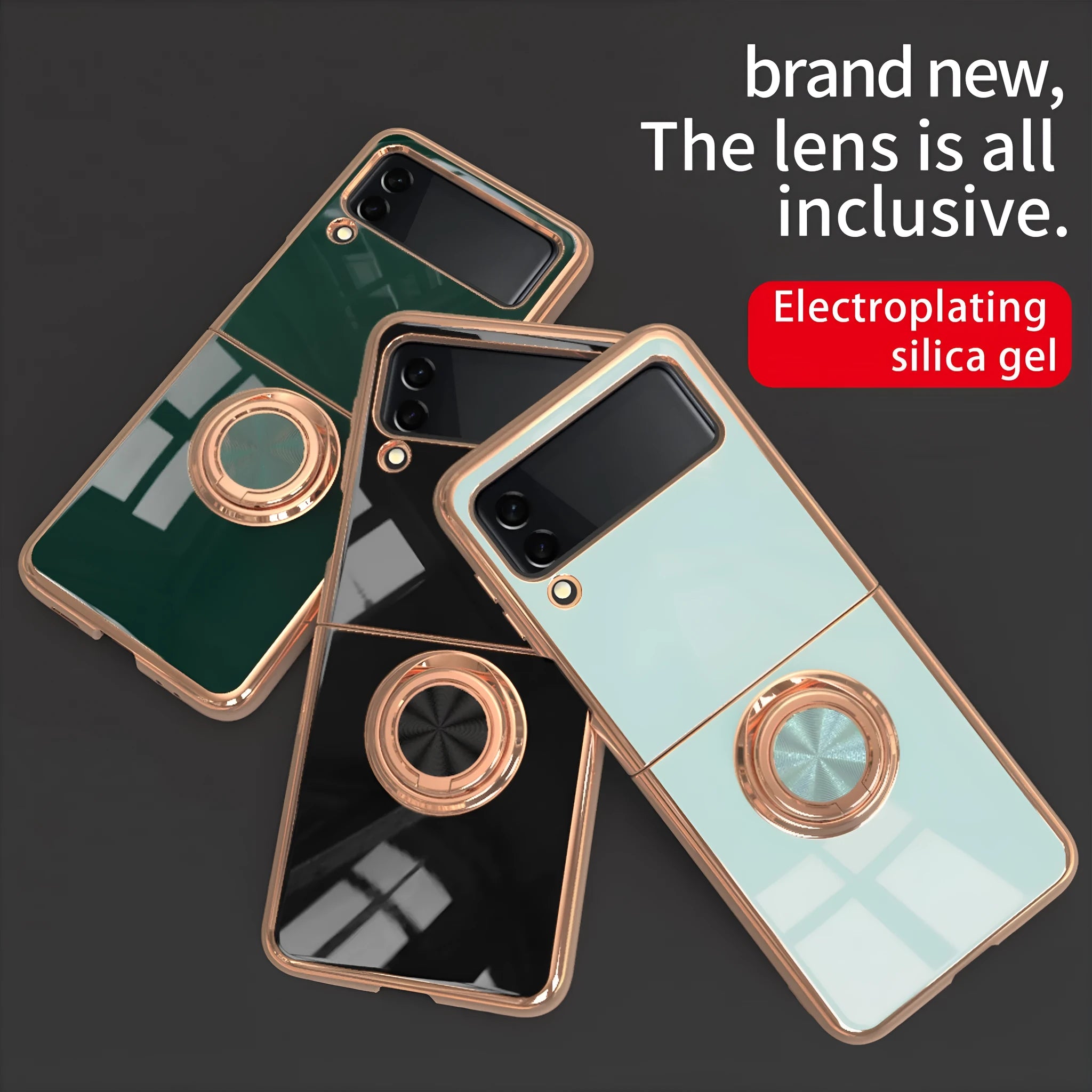 Electroplated magnetic ring TPU metal phone case for Samsung Z Flip with fold-out bracket