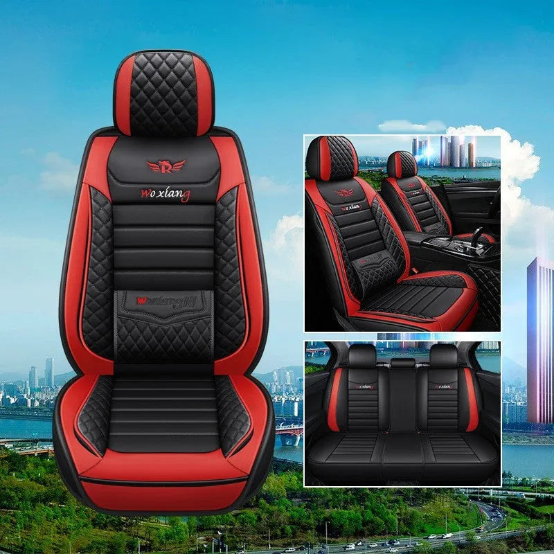 Red leather car seat cushion with high elastic sponge filler on a car seat.
