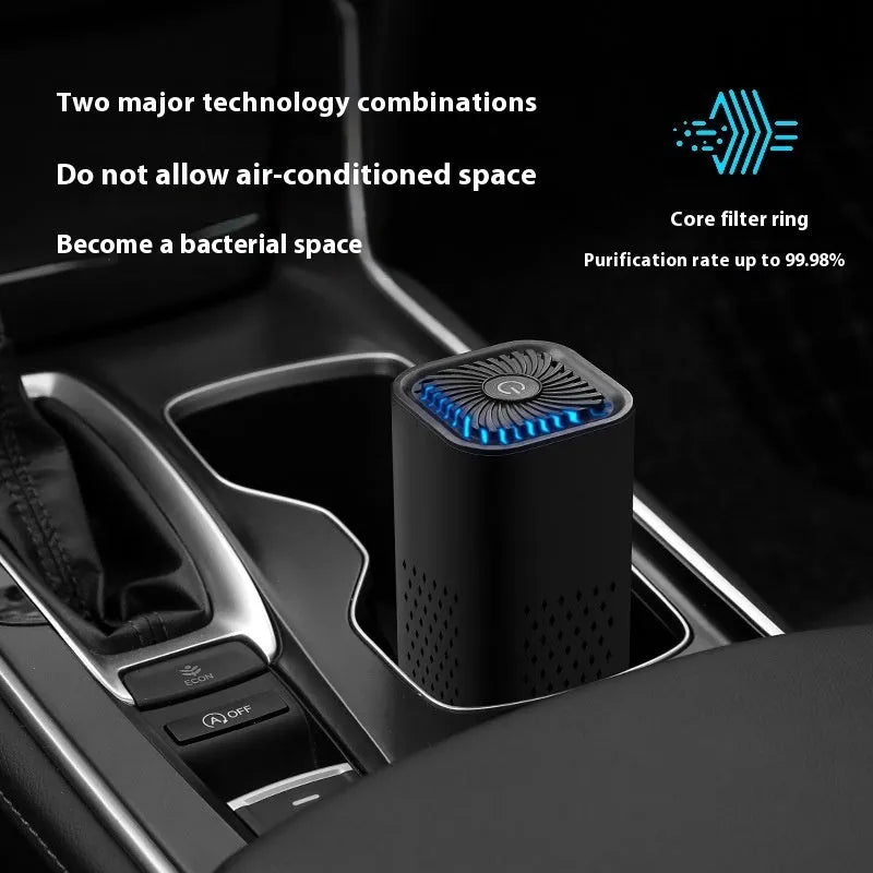 Mini USB air purifier in black or white for cars and small rooms under 10 square metres