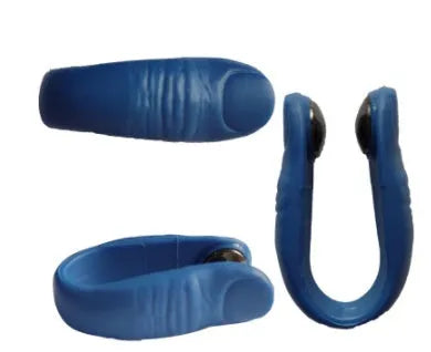 Tiger mouth massage clip multi-function acupoint massager in black on a hand, showing placement between thumb and index finger