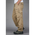 Men's loose spring autumn outdoor overalls in solid colour khaki with zip placket mid waist cotton blend