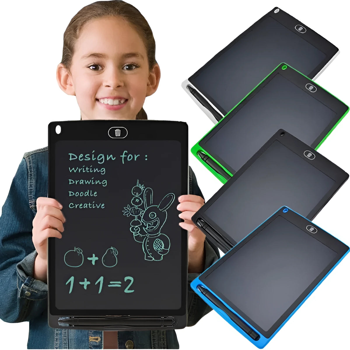 8.5 inch LCD writing board with stylus pen on a blue board