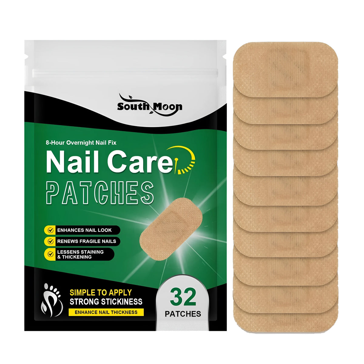 Pack of 32 nail care patches with glycerin and tea leaf oil for cuticle hydration treatment
