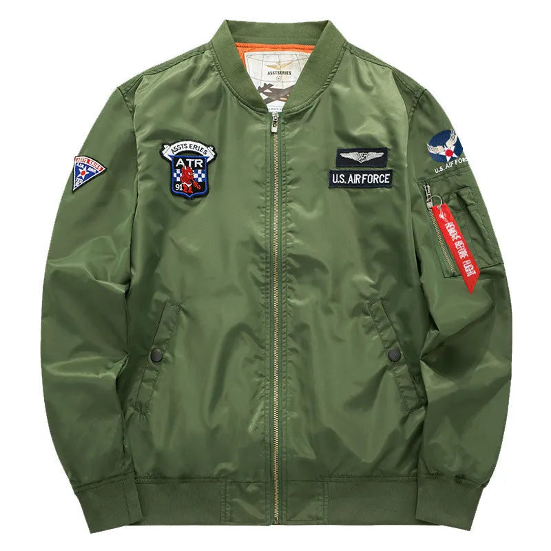 Men's casual embroidered jacket in cotton with non-iron finish, zip front, no collar, available in black blue green sizes S-4XL