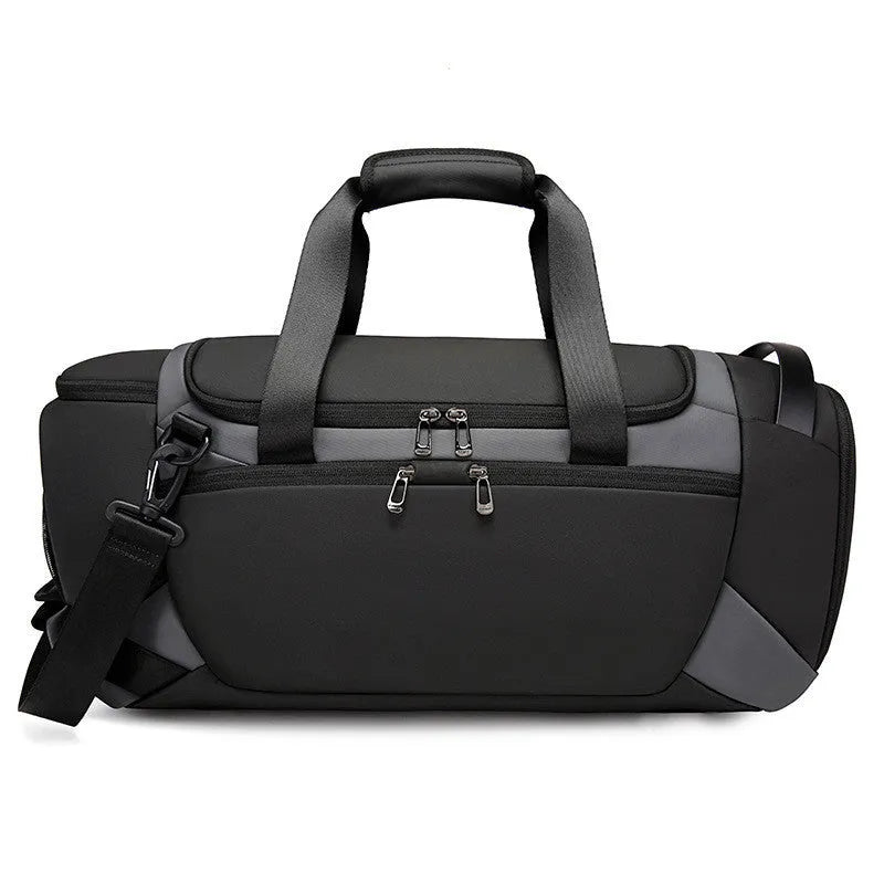 Men's multifunctional Oxford cloth gym bag in black, medium 20-35L, with shoe compartment and dry wet separation
