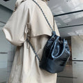 Women's black PU large capacity shoulder bag with chain detail, 22x29x10.5cm