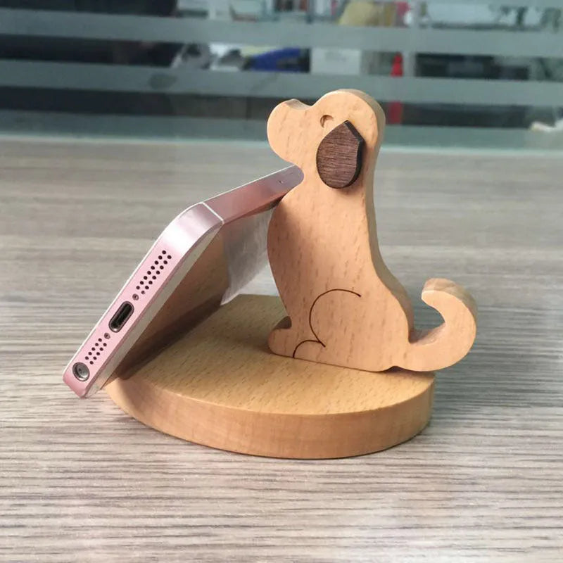 Resin and beech wood mobile phone holder with lazy bracket design in themed variations