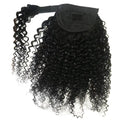 Human hair ponytail with Velcro fastening in natural kinky curly texture on black background