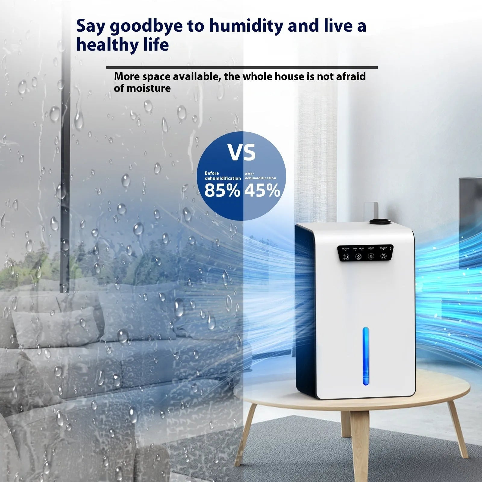 Milky white compact household dehumidifier with water tank for bedrooms up to 20 square metres.