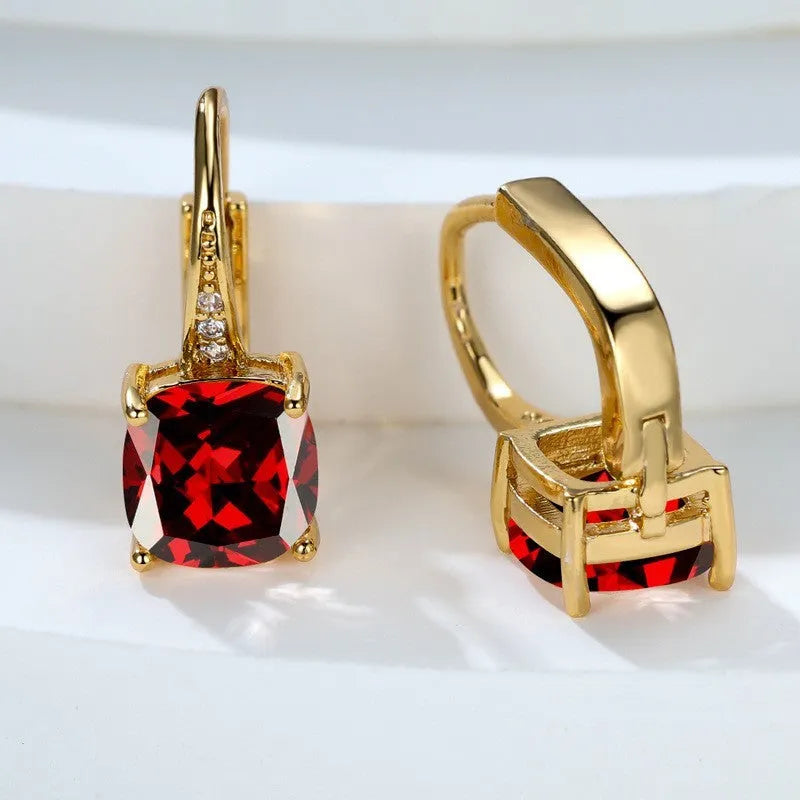Geometric square zircon ear hooks with Korean fashion style and electroplated copper finish