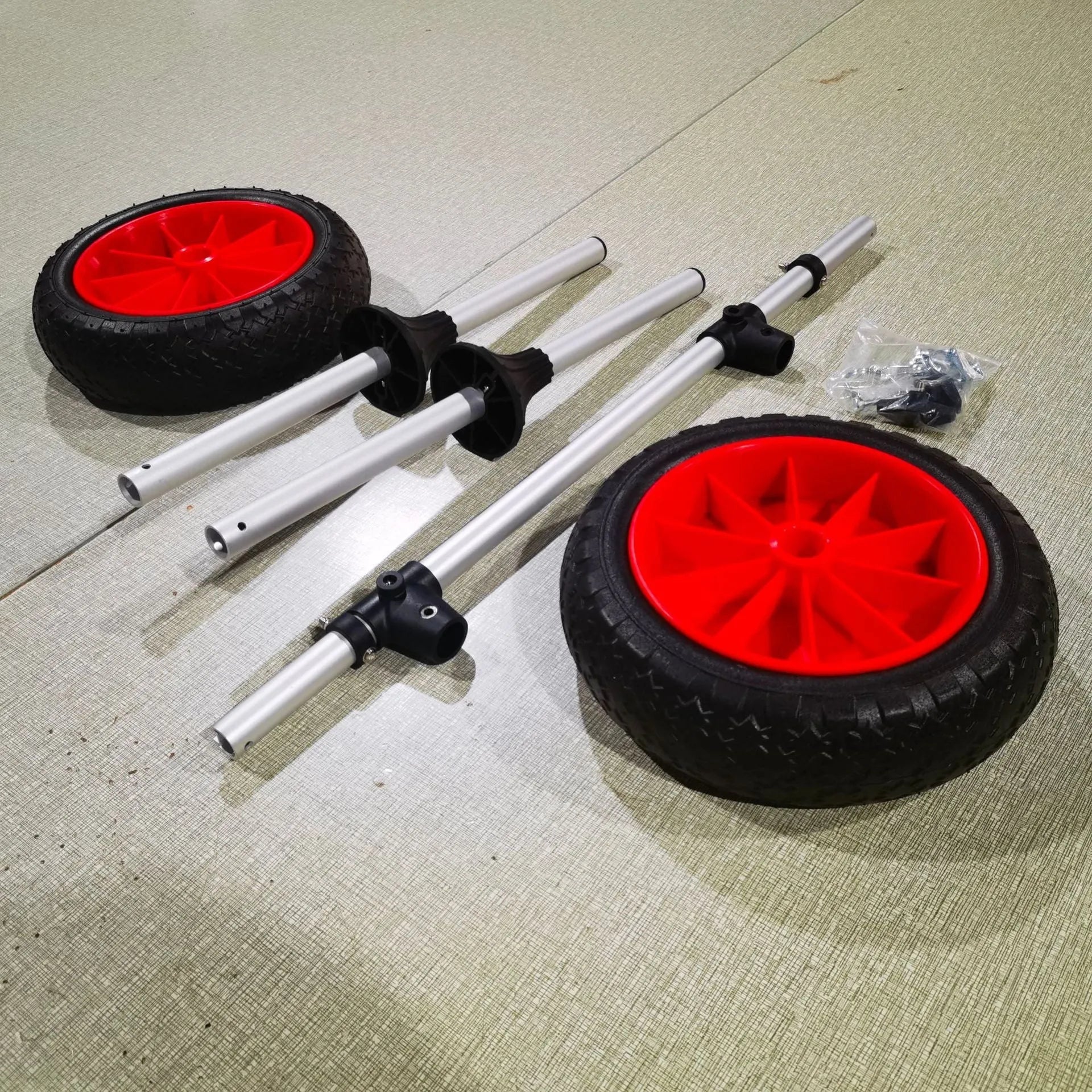 Foldable aluminium beach trailer cart with upright pole for kayak and boat transport