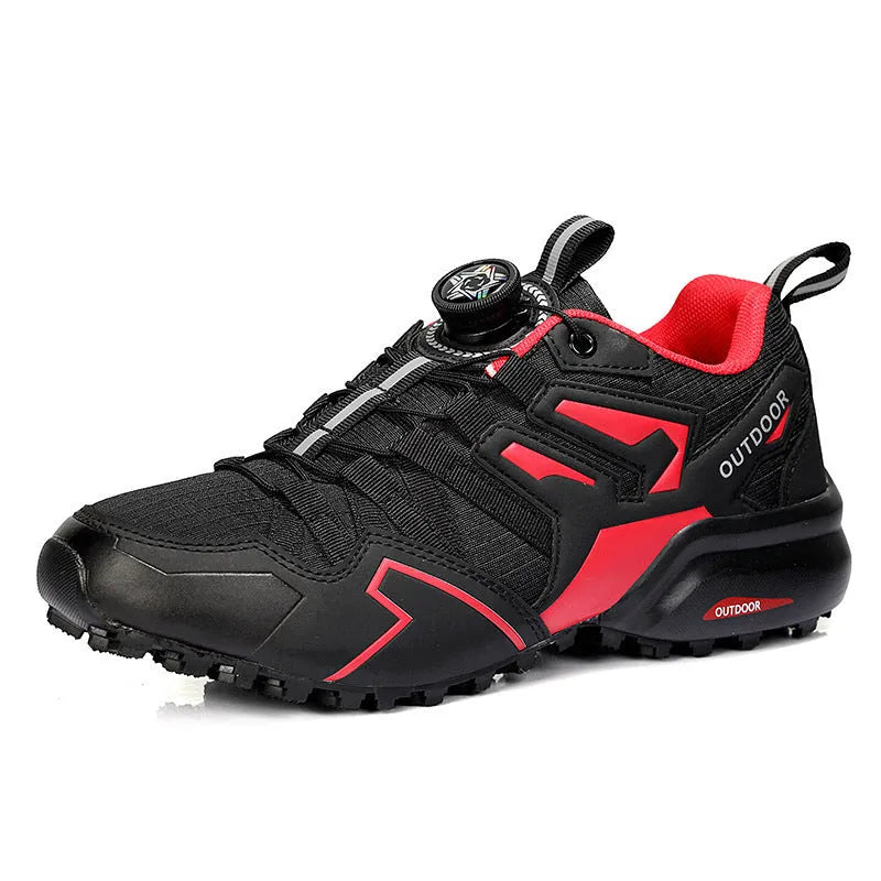 Men's beige elastic band hiking shoes with synthetic leather upper and rubber sole