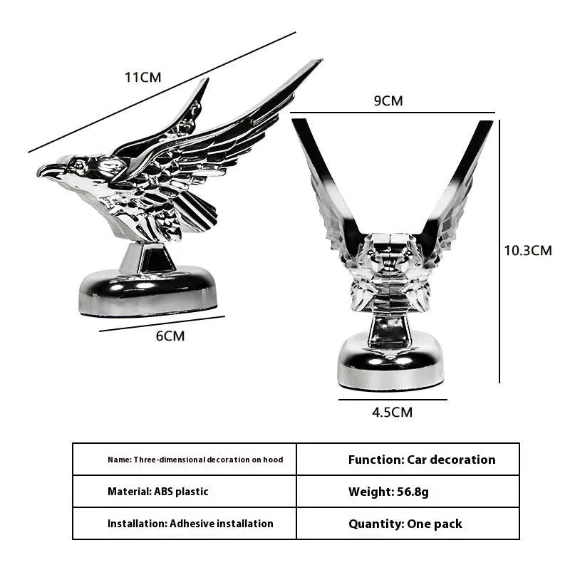 3D eagle wing car hood sticker in black ABS material with 115x115x60mm dimensions