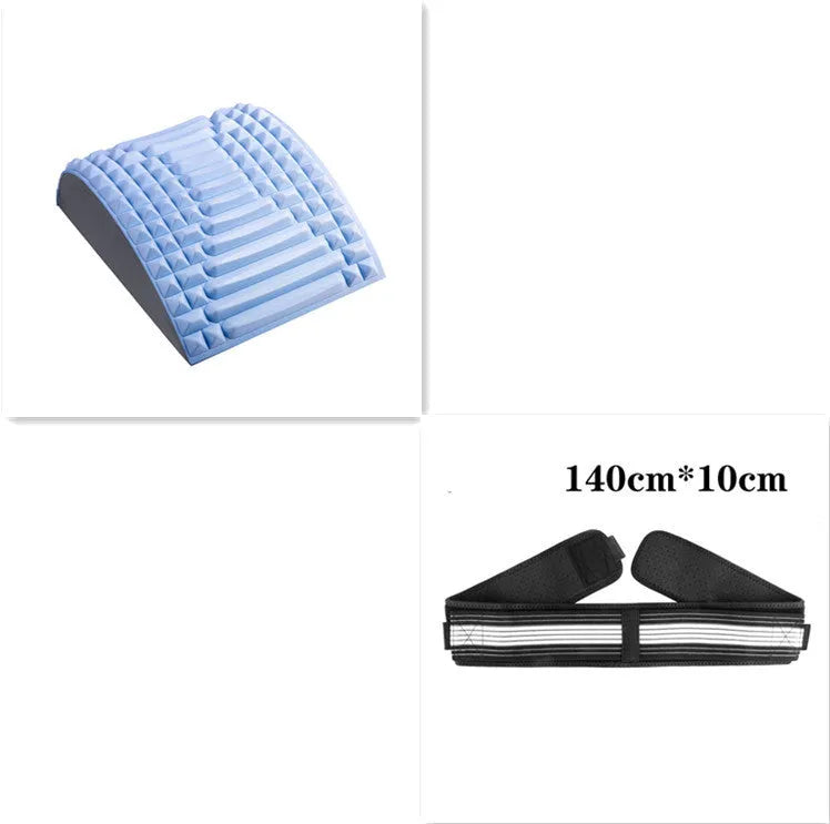 Blue back stretcher pillow for lumbar support with acupressure massage function