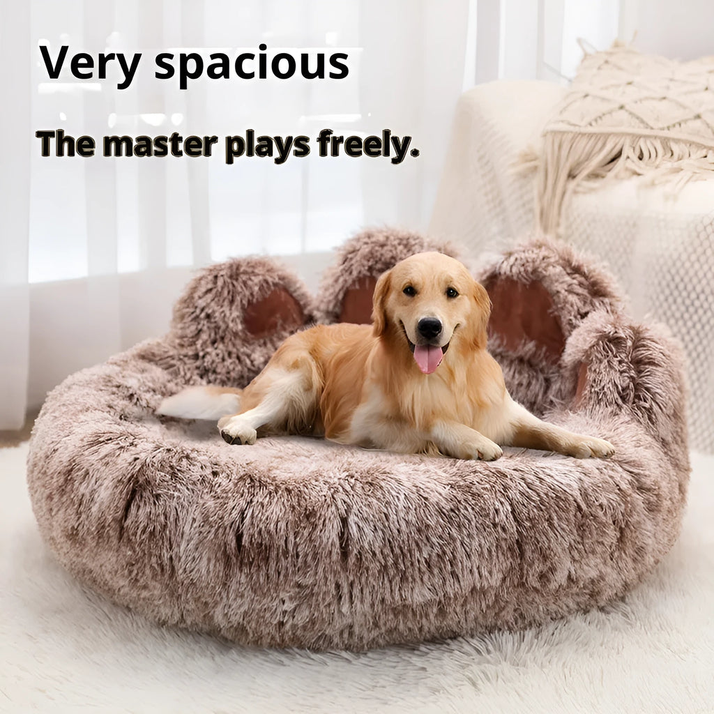 Plush two-color thickened dog bed in double silk gray hand-shaped brush nest style 50cm diameter