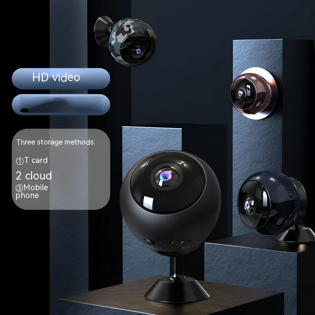White 1080p wireless WIFI surveillance camera with a compact ABS housing and lens.