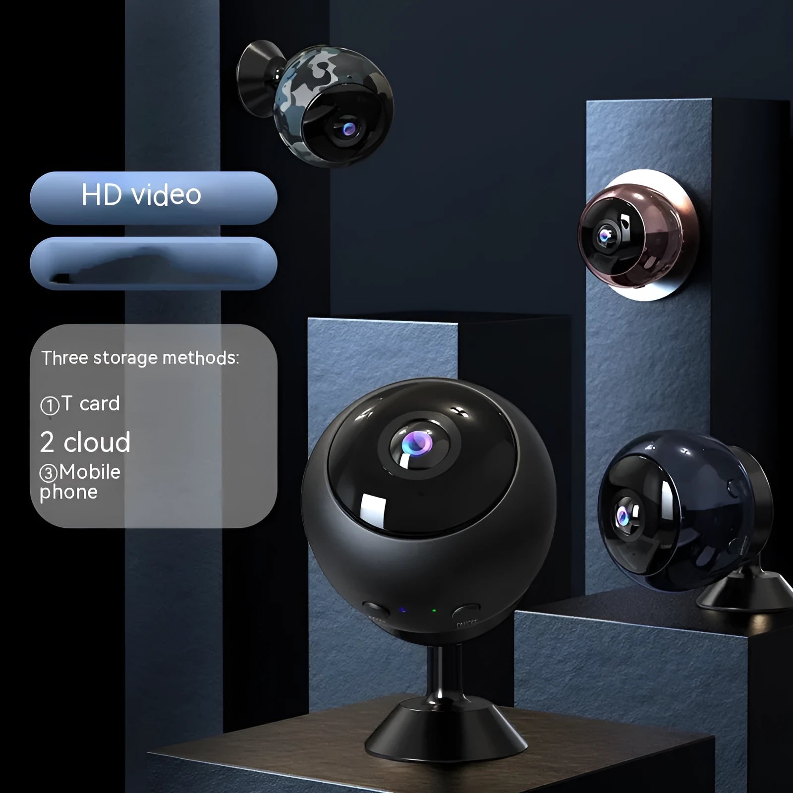 White 1080p wireless WIFI surveillance camera with a compact ABS housing and lens.