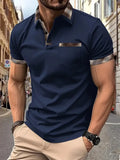 Men's plaid colourblock t-shirt with zipper decorations on short sleeves