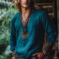 Boho holiday vintage printed long sleeve polyester top with European retro style and digital pattern