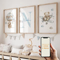 Watercolour little bear canvas painting set of 3 frameless Nordic wall art, 30x40cm and 40x50cm sizes
