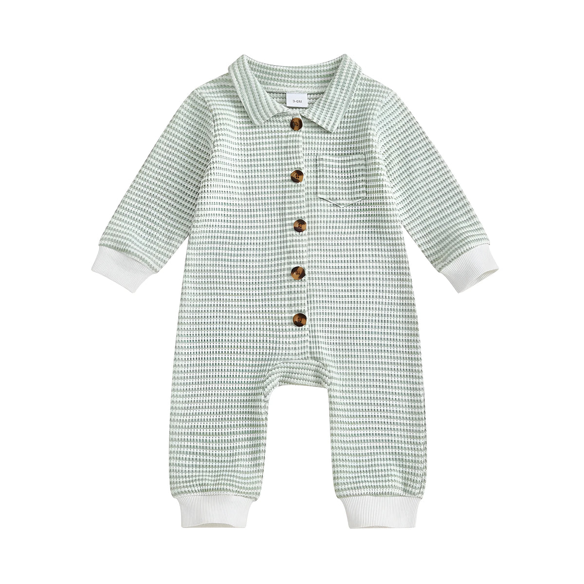 Babies cotton waffle front-open single-breasted long sleeve jumpsuit in light gray