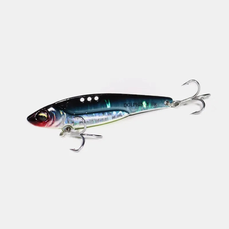 Dragon Tooth VIB lure lead-coated copper metal fishing bait in gold colour with sequins