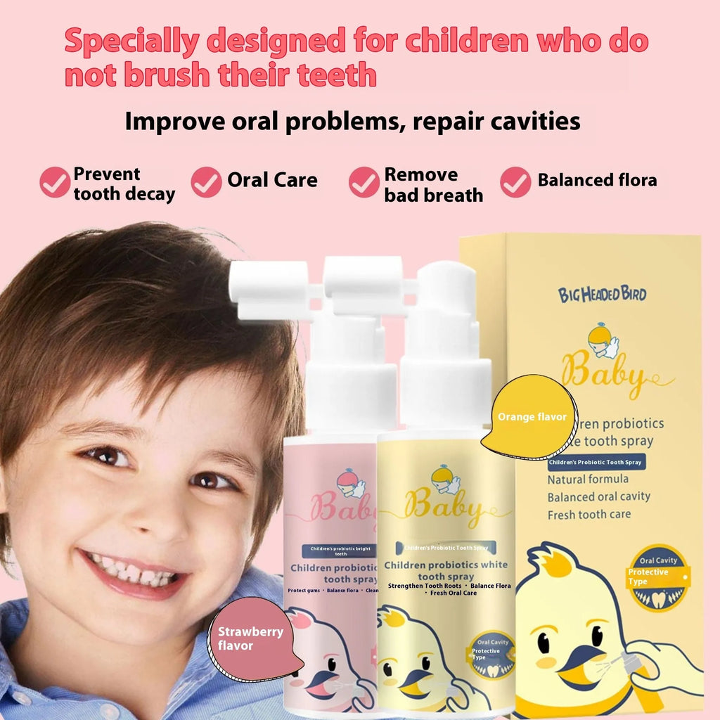 Children's probiotics white teeth cleaning spray bottle in strawberry or orange flavour, 40ml